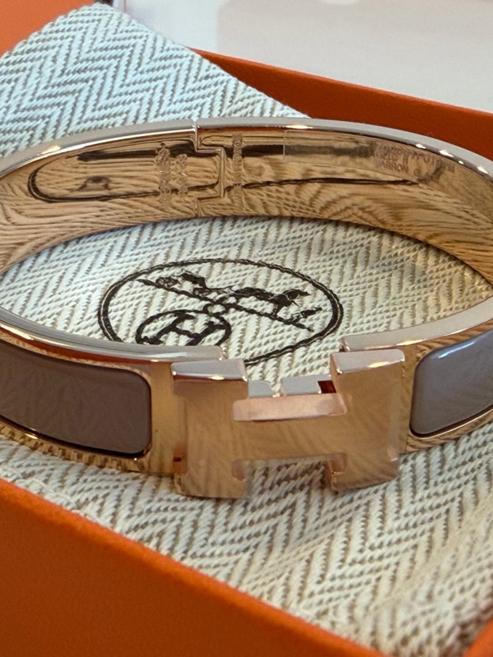 Hermes Rose Gold and Marron Glacé Clic H Bracelet